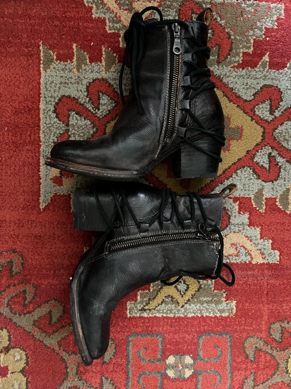 Free Bird Black Lace-Up Ankle Boots with Textured Leather